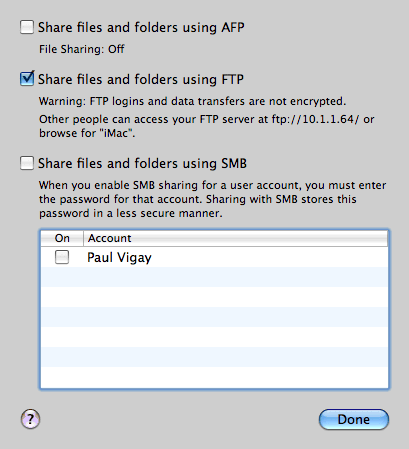 Mac OS X Sharing Protocols