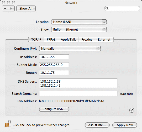 Mac OS X config panel